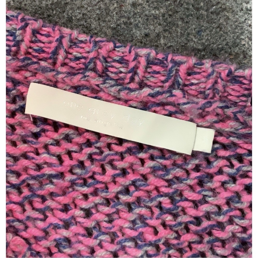 One Grey Day Pink Navy Chunky Marled Knit Wool Blend‎ Cropped Sweater Size M - Picture 4 of 5
